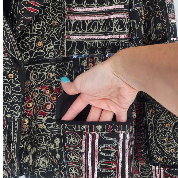 Vintage Anage Black Embroidered Patchwork Blazer Women’s Size Medium - Picture 9 of 16